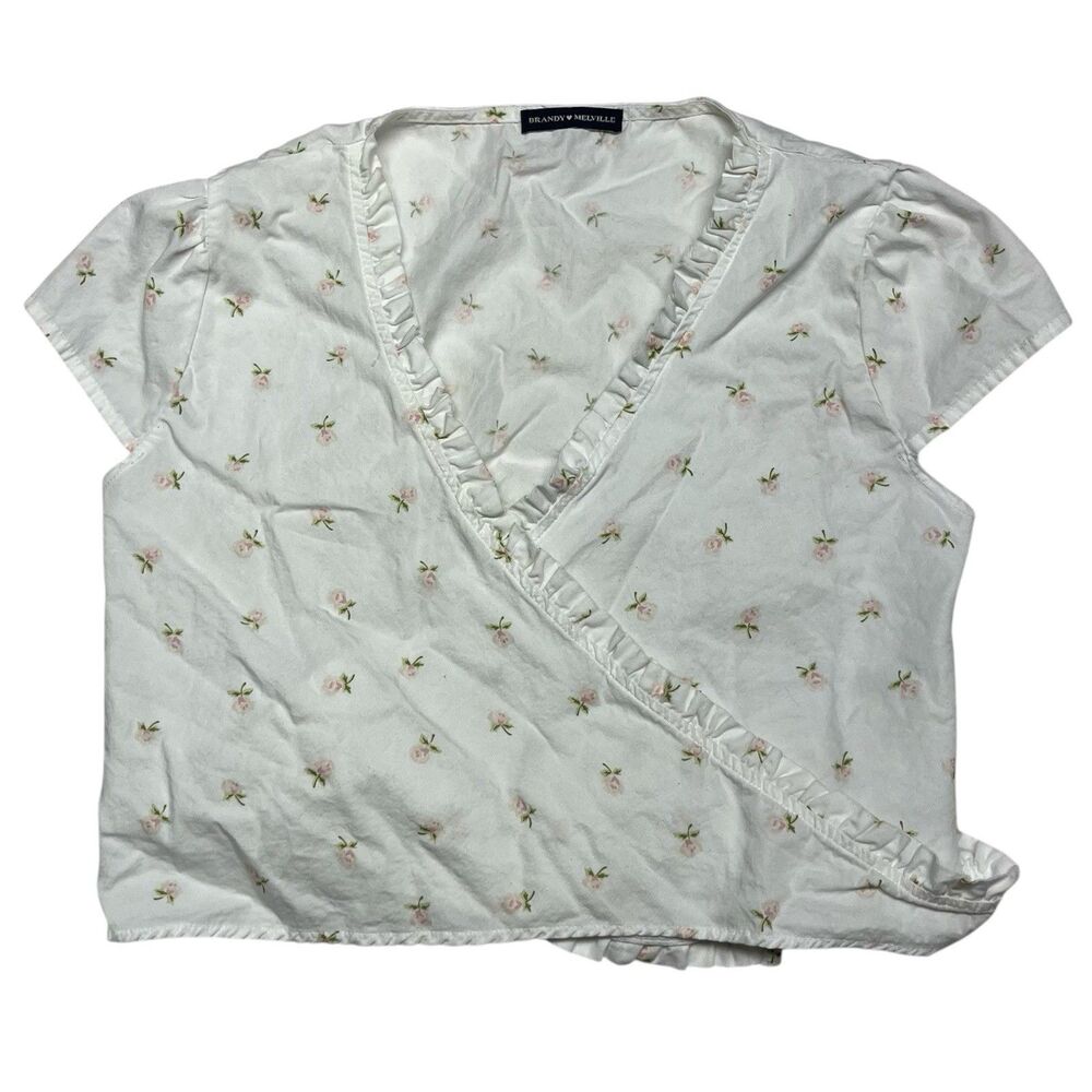 Brandy Melville Floral V-Neck Wrap crop top cottage core